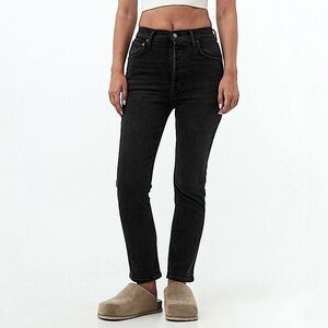 Agolde Riley High Waist Crop Black Straight Jeans Size 25